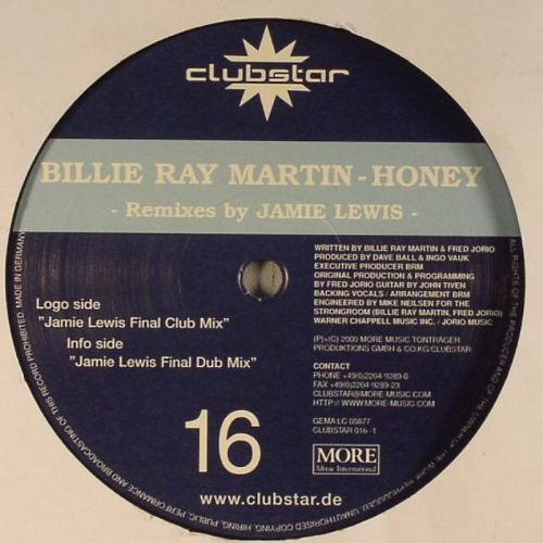 <h2>BILLIE RAY MARTIN</h2><div style='margin-top:-8px;'><h2>HONEY (REMIXES BY JAMIE LEWIS)</h2></div>